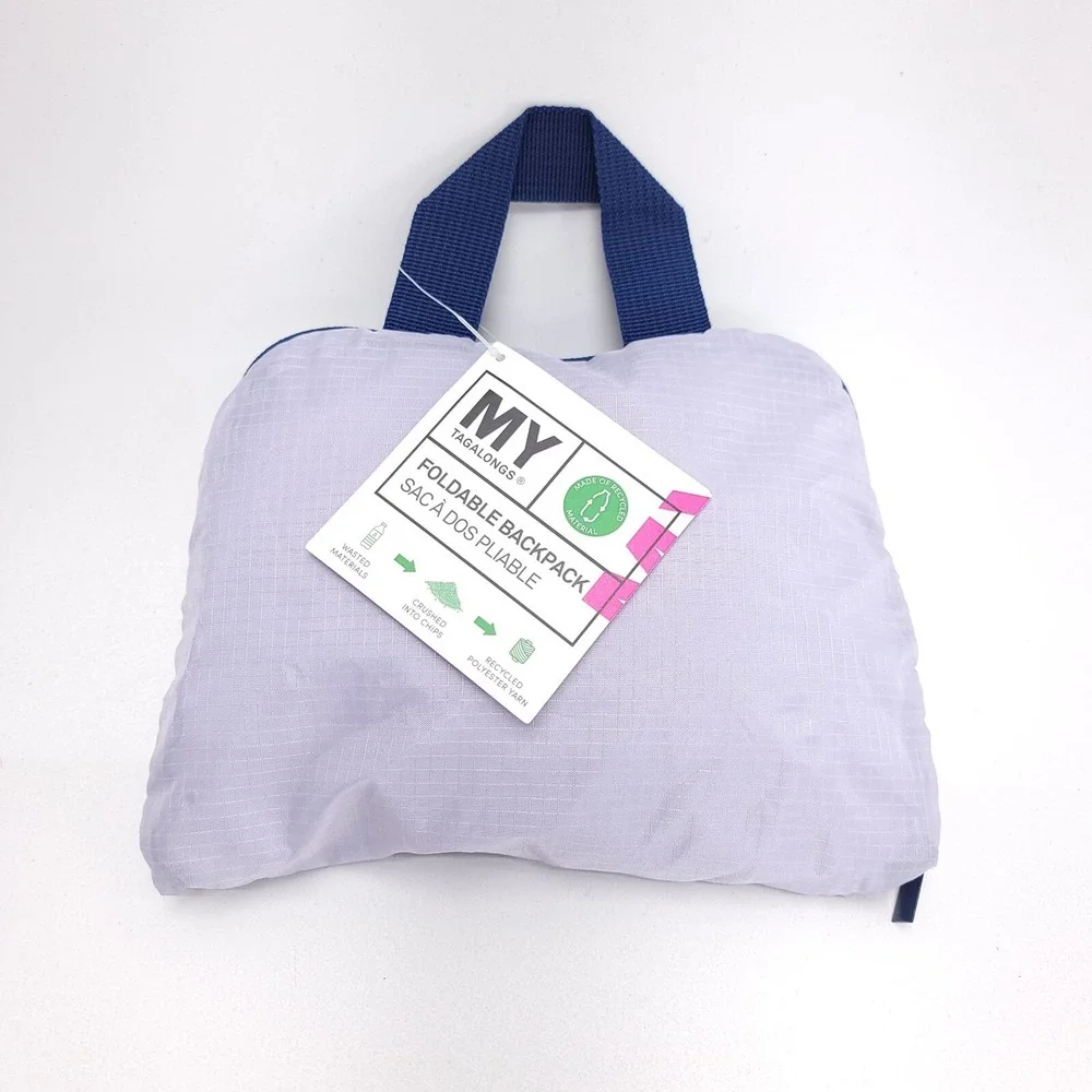 My Tagalongs Purple Foldable Packable Backpack‎ Light Weight Day Pack Recycled